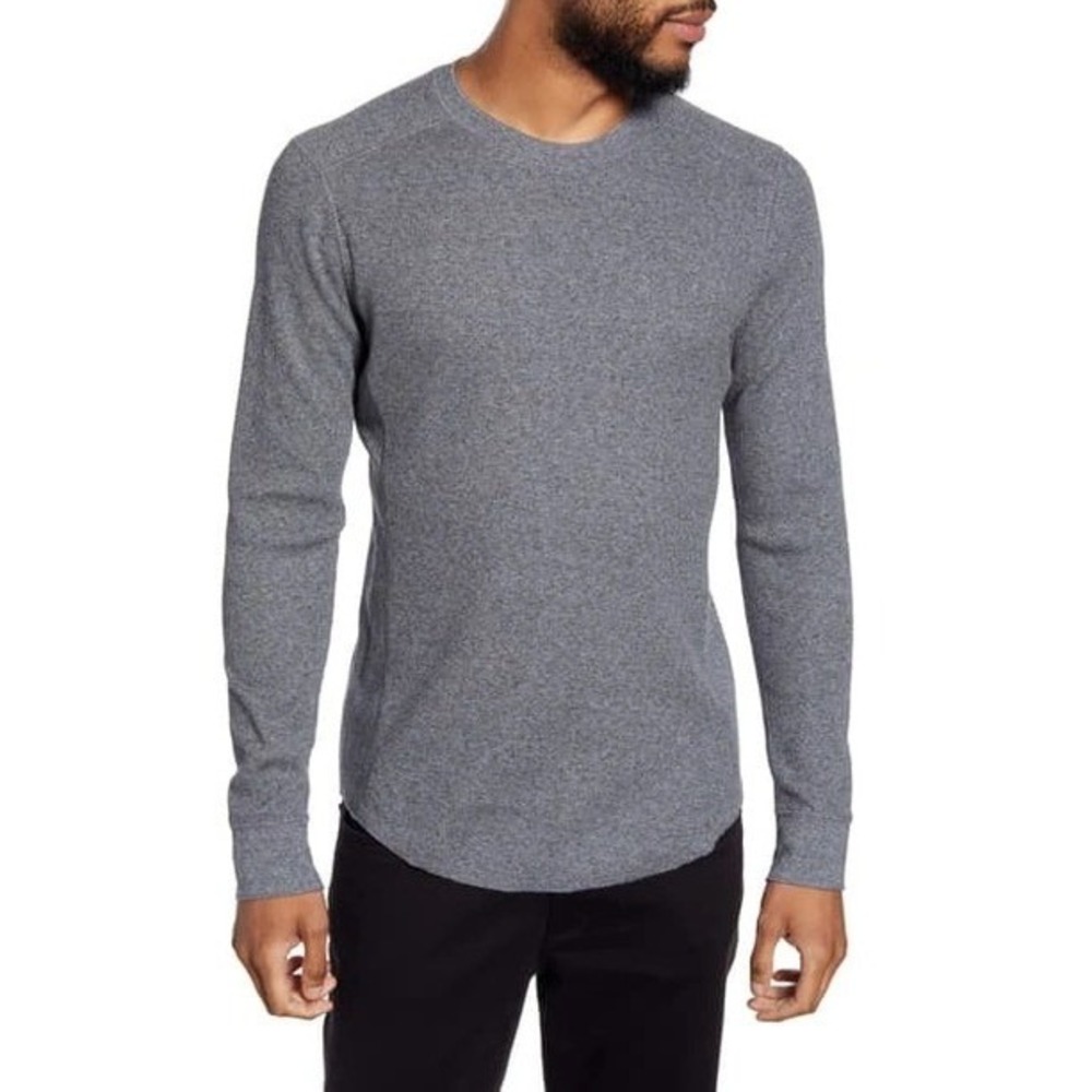 Vince Mens Gray Waffle Knit Long Sleeve Crewneck Thermal Shirt Size L